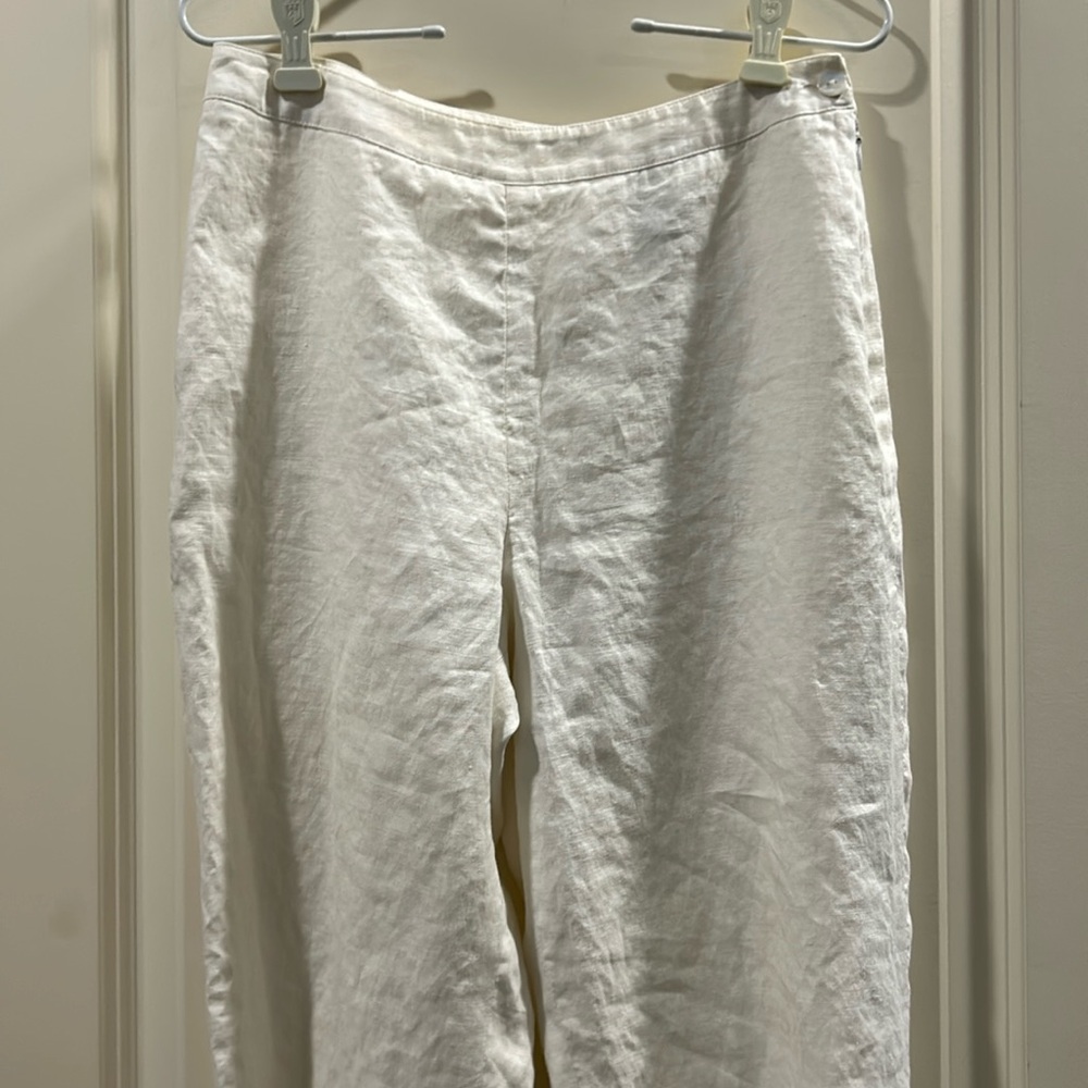 Like New Kate Hill 100%Linen zip side lined crop eyelet embroider scallop hem 6P